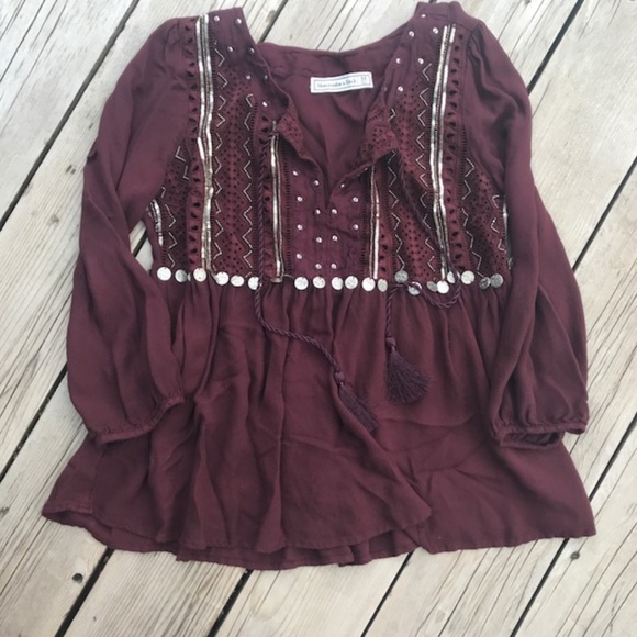 Abercrombie & Fitch Tops - Abercrombie & Fitch Peasant Blouse-Burgundy-Medium